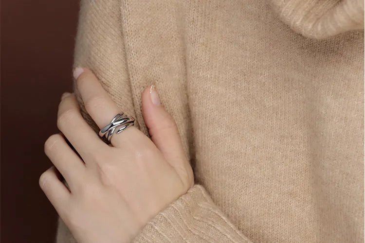 925 Sterling Silver Rings For Women Bohemian Adjustable Geometric Irregular Rings Exaggerated Novelty Jewelry S-R406