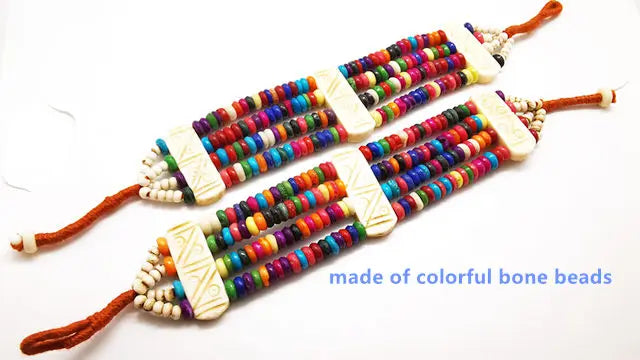 Tibetan Ethnic Bracelets Colorful Rainbow Bone Beaded Bracelet Multi Chains for Girls BB-131