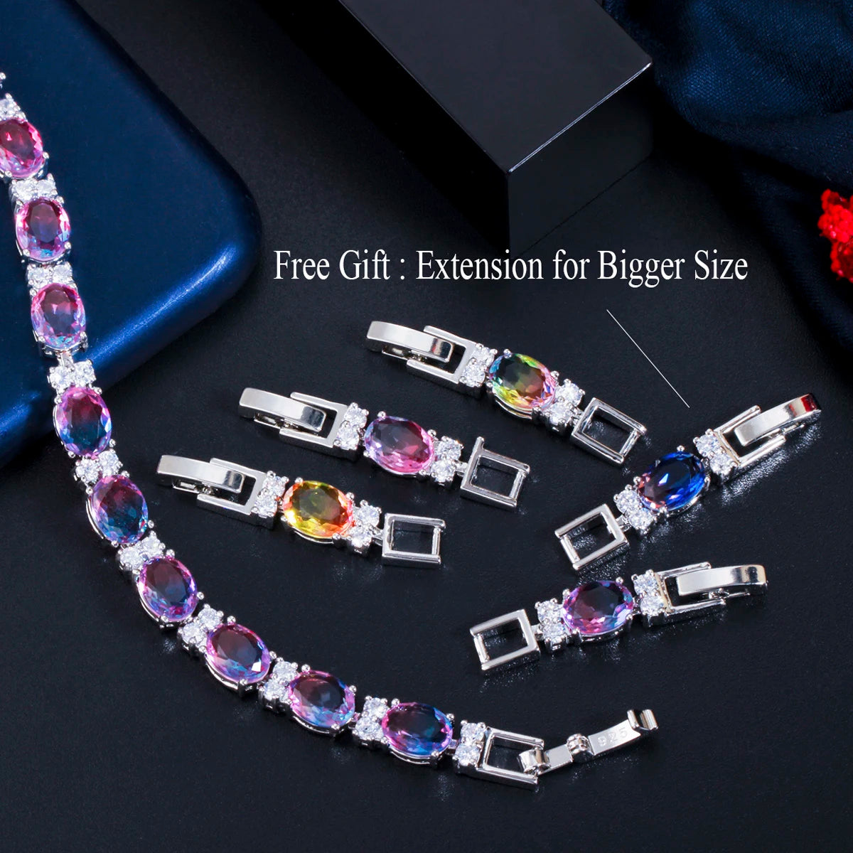 ThreeGraces Brilliant Multi Rainbow Cubic Zirconia Silver Color Wedding Colorful Bracelets for Women Fashion Party Jewelry BR147