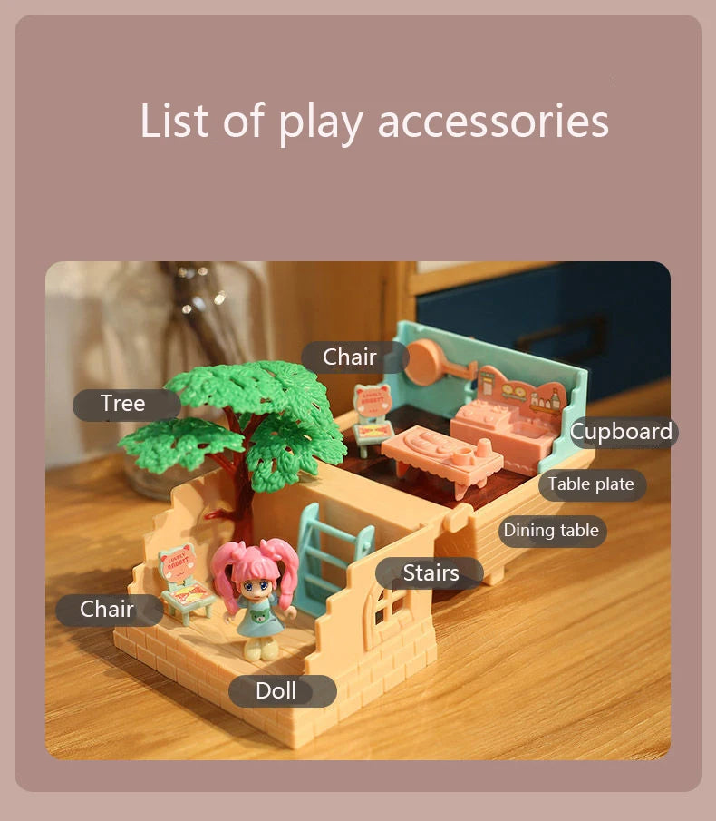 DollHouse Miniature Furniture DIY Doll House With Mini Doll Green Tree Forest Villa Home For Girl Christmas Gift ChildernToys