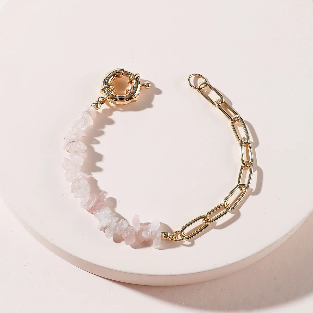 Women Fashion Half Stainless Steel Chain Half Purple Natural Crushed Stone Bracelet HD127