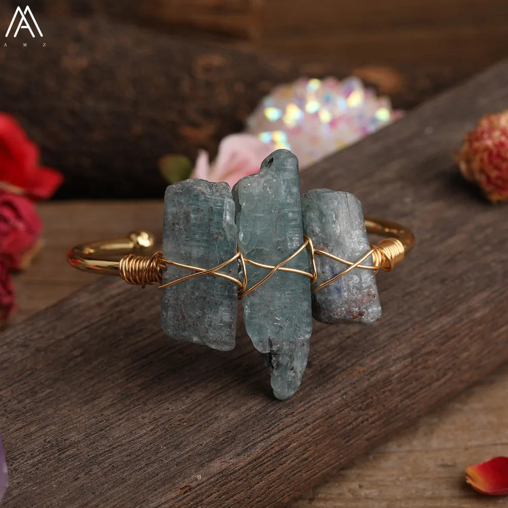 Natural Blue Kyanite Stone Open Bangle For Women High Quality Handmade Birthday Wedding Jewelry Gifts