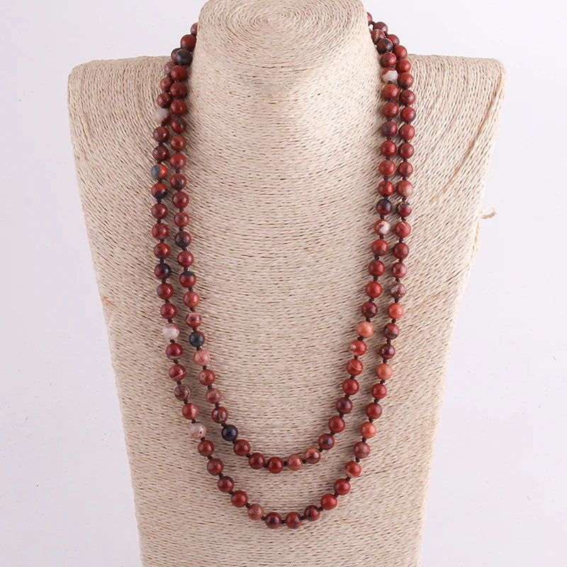New Bohemian Jewelry long Knotted Halsband 8mm 125-128cm Double wrap Natural Stone Necklace
