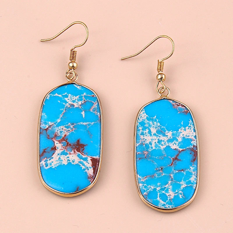 Hot Fashion Rectangle Natural Stone Earring Gary and Pink Women Drop Earrings