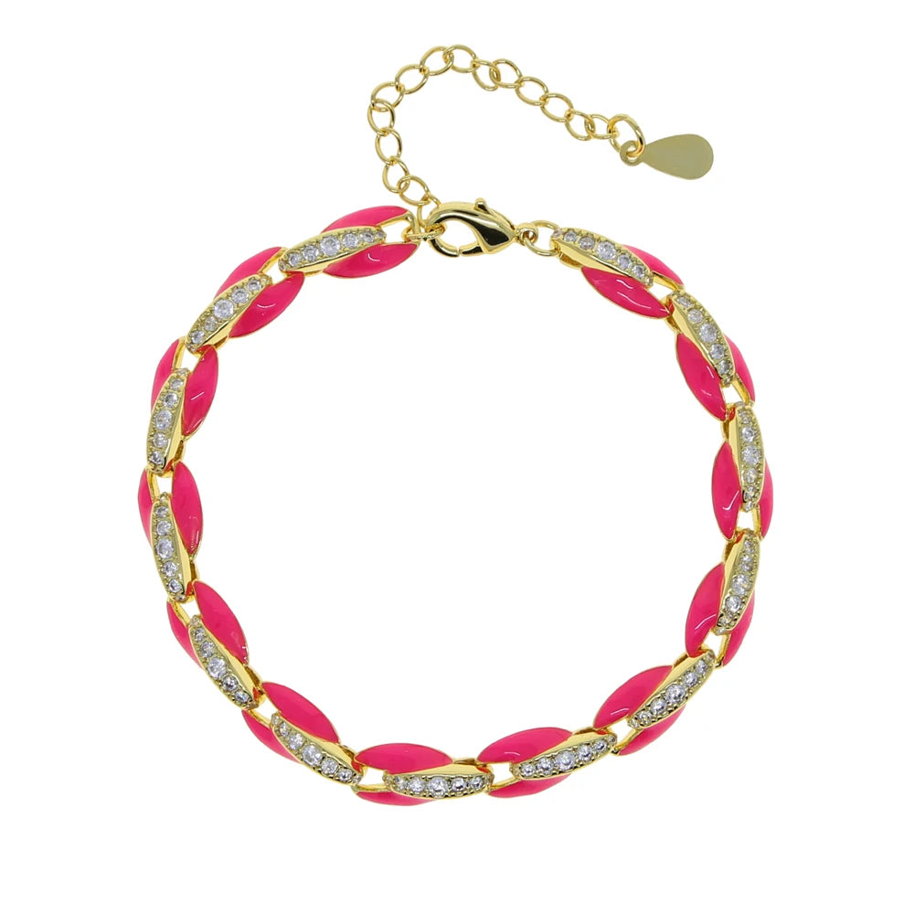 Top Quality Trendy Women Lady Jewelry Gold Color Fluorescent 7 Neon Enamel Rainbow Bead Chain Bracelet