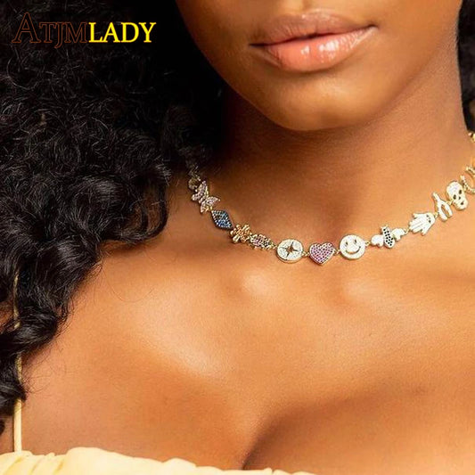 2025 Gold Color rainbow colorful cz lip butterfly heart cute lovely lucky charm bracelet elegant Luxury fashion women jewelry