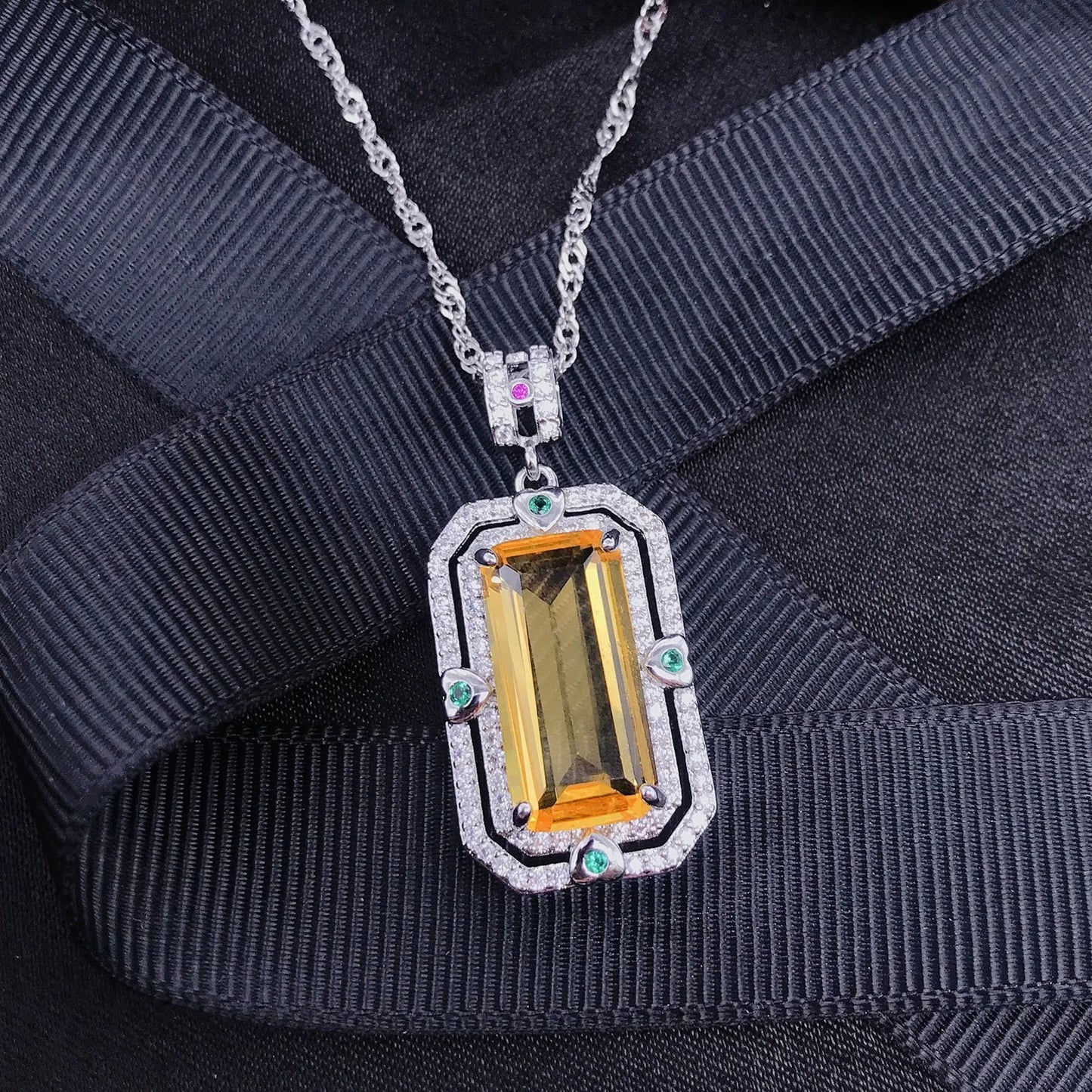 Luxury Brazil Yellow/Purple Simulated Tourmaline Pendant Necklaces Women's Elegant Amethyst Rectangular Necklace For Women