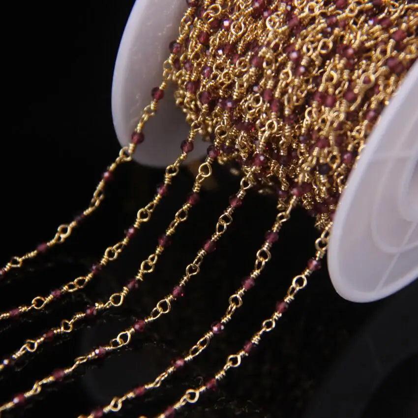 5Meter Natural Colorful Tourmaline 2mm Faceted Round Beads Rosary Chain,Gold Brass Wire Wrapped Necklace Bracelet Sweater Chains
