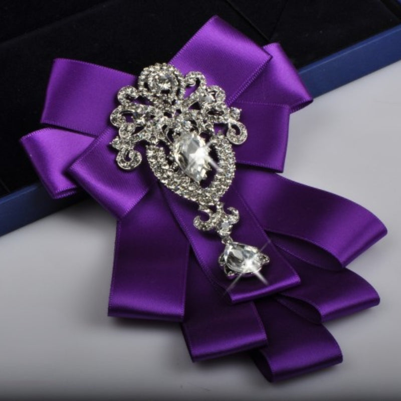 Korean Fashion Ribbon Bowtie Brooches Rhinestone Crystal Men's Shirt Necktie Collar Pins Luxury Wedding Brooch Accessories