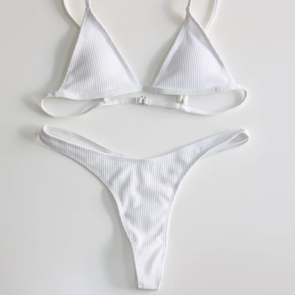 Bandeau Tanga Bikinis Ribbed Bikini 2025 Sexy High Cut Bikini Set Brazilian Swimsuit Thong Swimwear Women Girls Swimming Suit