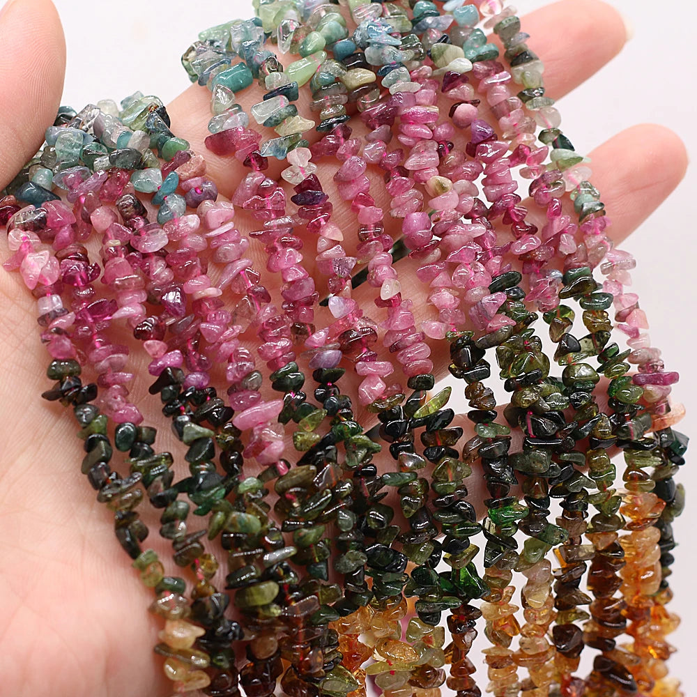 Multicolor Natural Watermelon Rainbow Tourmaline Stone Beads Irregular Gravel Chip Loose Beads DIY Bracelet Jewelry Making 15''