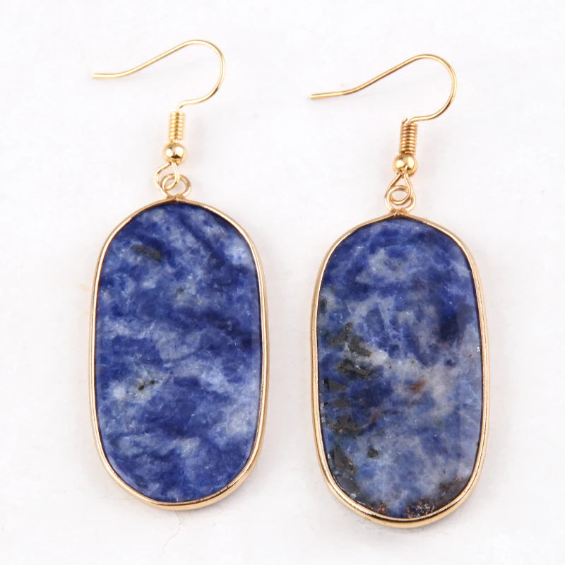 Hot Fashion Rectangle Natural Stone Earring Gary and Pink Women Drop Earrings