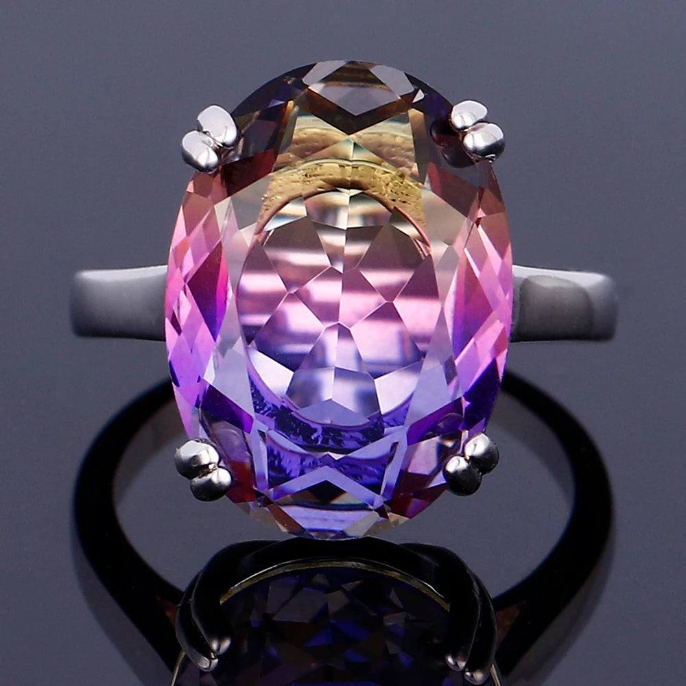 S925 Silver Fashion Large Oval AAAAA Zircon Rainbow Gemstone 13*18mm Multicolor Tourmaline For Woman Wedding Ring Bridal Jewelry