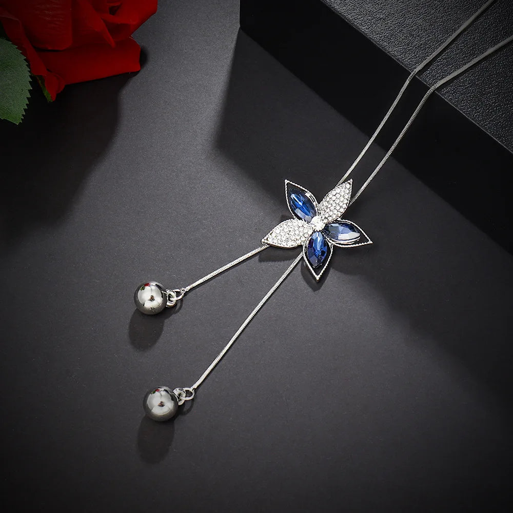 2024 Flower Long Necklaces for Women Fashion Crystal Choker Collier Femme Statement Necklaces&Pendants Accessories