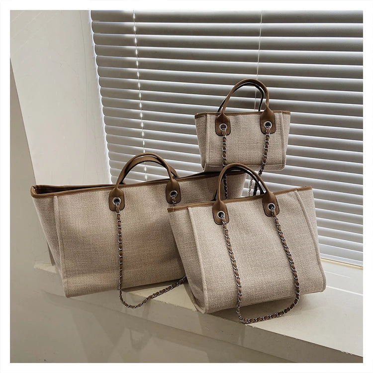 Women Tote Bag Fashion Canvas Large Capacity Handbag Casual Chains Shoulder Bags Ladies Big Messenger Bag Shopping Bag