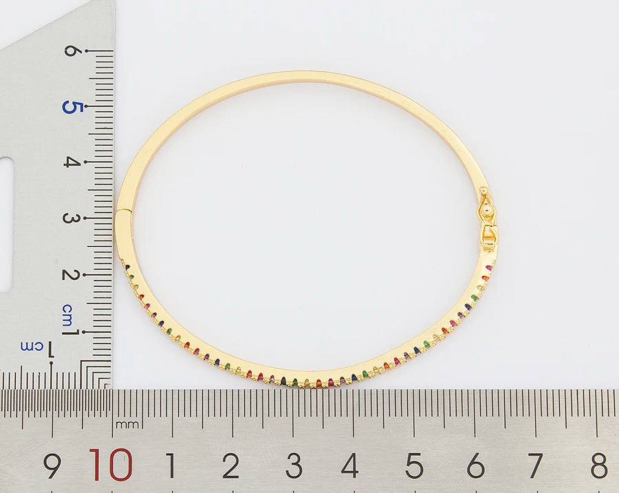 Nidin New Design High Quality Charm Rainbow Bracelet Copper Zirconia Rhinestone Cuff Bangle Trendy Jewelry Gift For Women Girls