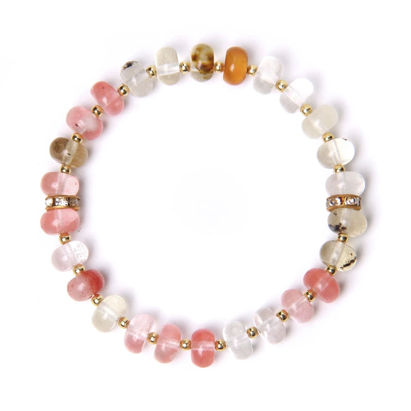 Fashion Natural white Howlite pink aventurine watermelon Tourmalin quartz stone beads bracelet for women lady Gifts Fashion