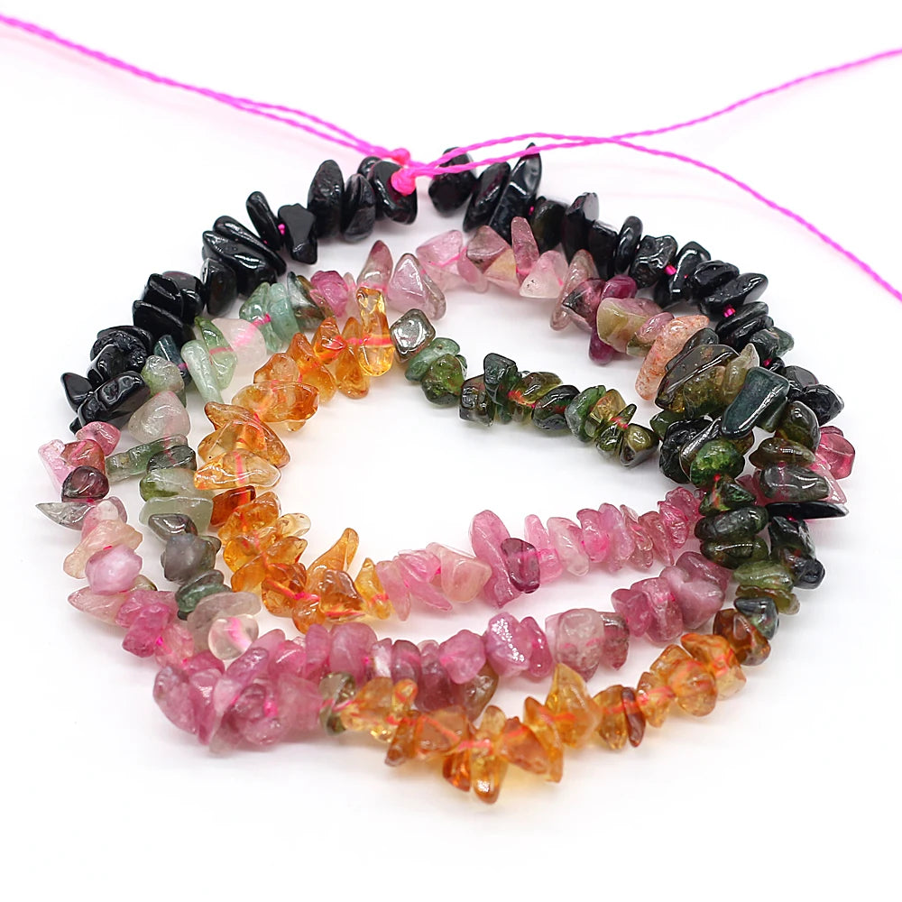 Multicolor Natural Watermelon Rainbow Tourmaline Stone Beads Irregular Gravel Chip Loose Beads DIY Bracelet Jewelry Making 15''