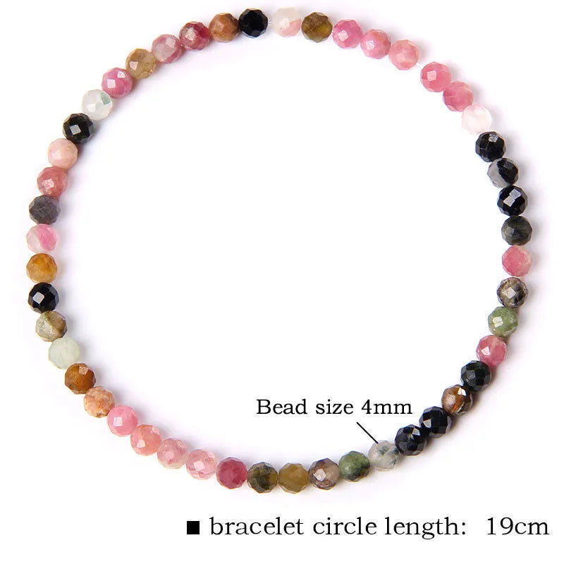 4MM Natural Stone Tourmaline Bracelets For Women Men Crystal Faceted Beaded Bracelet Healing Reiki Handmade Exquisite Jewelry