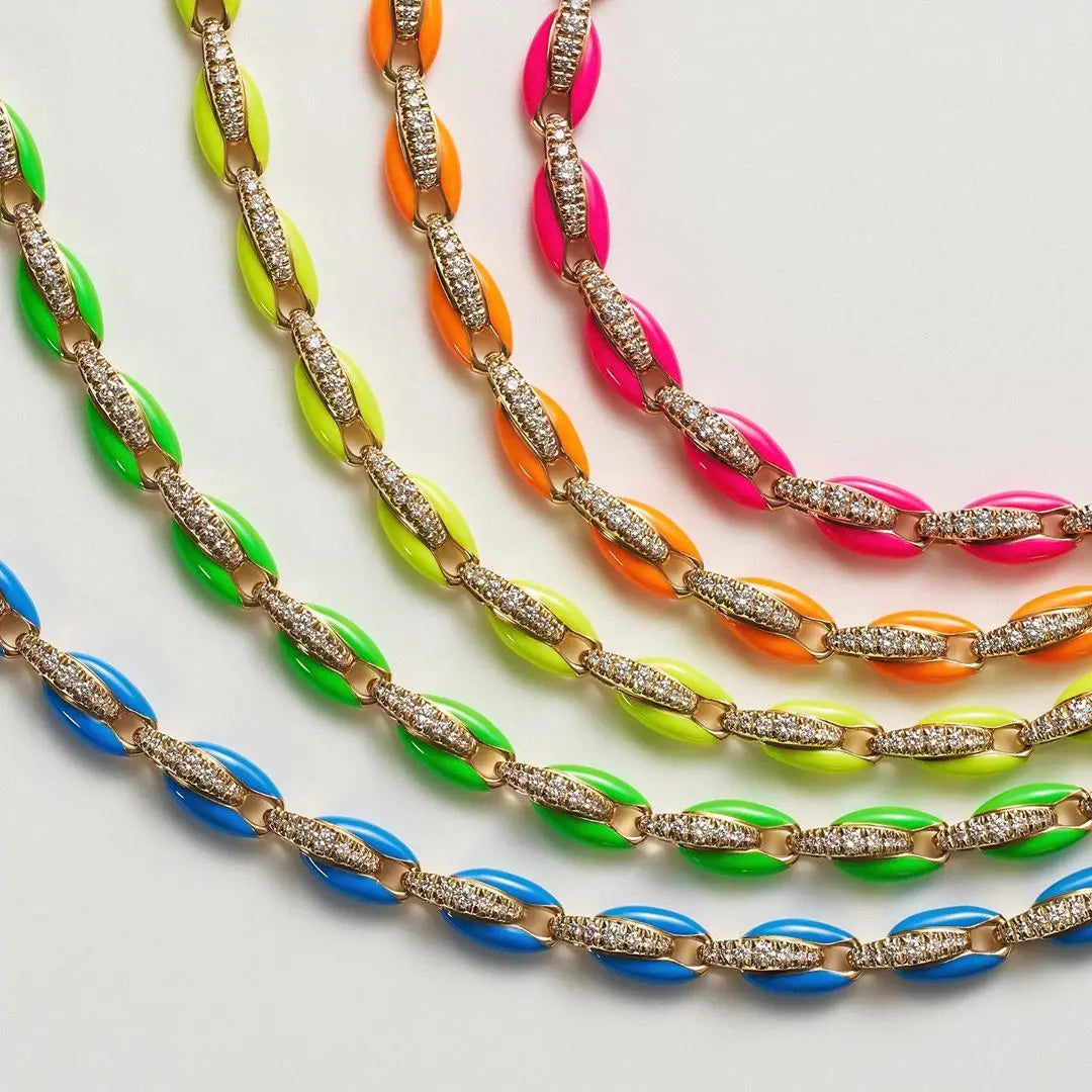 Top Quality Trendy Women Lady Jewelry Gold Color Fluorescent 7 Neon Enamel Rainbow Bead Chain Bracelet