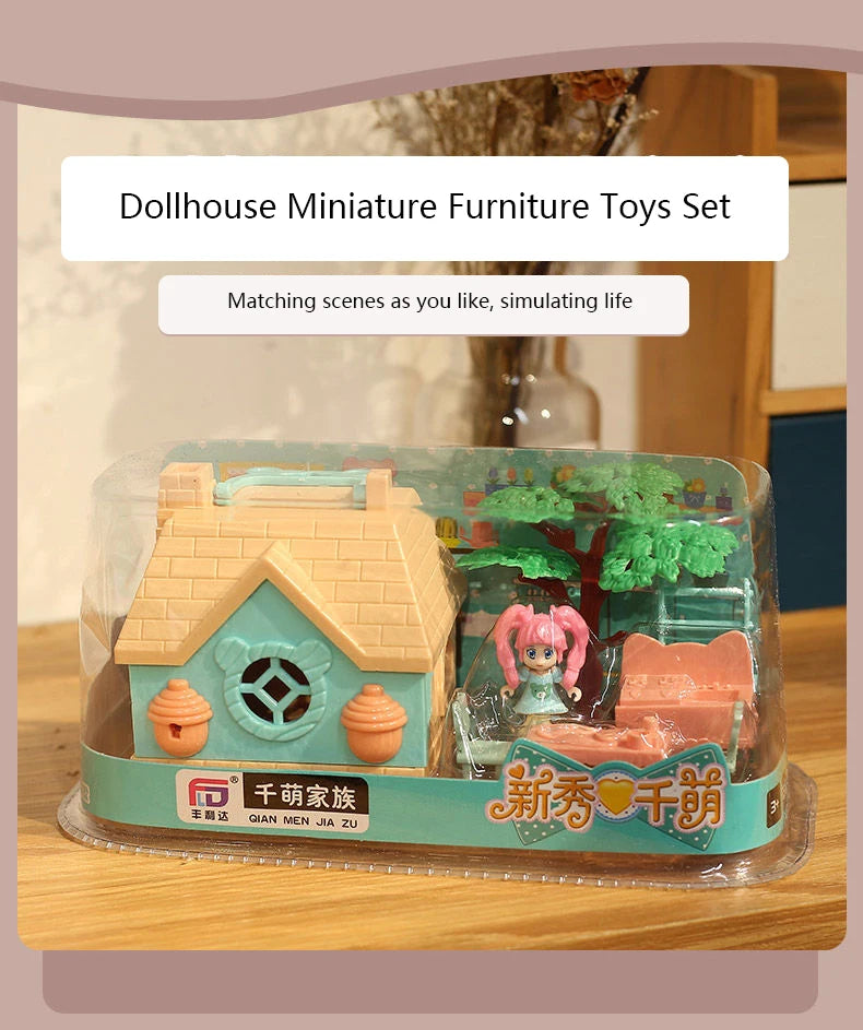 DollHouse Miniature Furniture DIY Doll House With Mini Doll Green Tree Forest Villa Home For Girl Christmas Gift ChildernToys