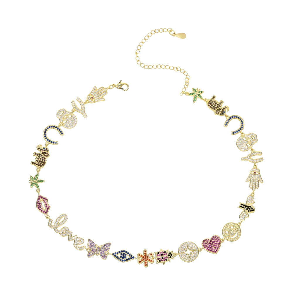 2025 Gold Color rainbow colorful cz lip butterfly heart cute lovely lucky charm bracelet elegant Luxury fashion women jewelry