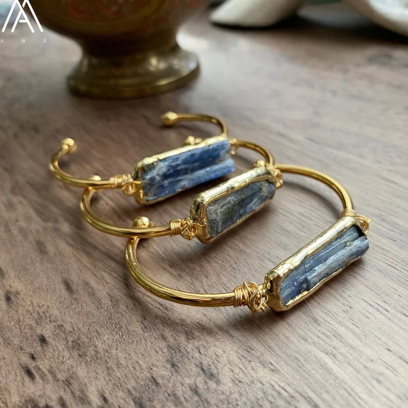 Natural Blue Kyanite Stone Open Bangle For Women High Quality Handmade Birthday Wedding Jewelry Gifts