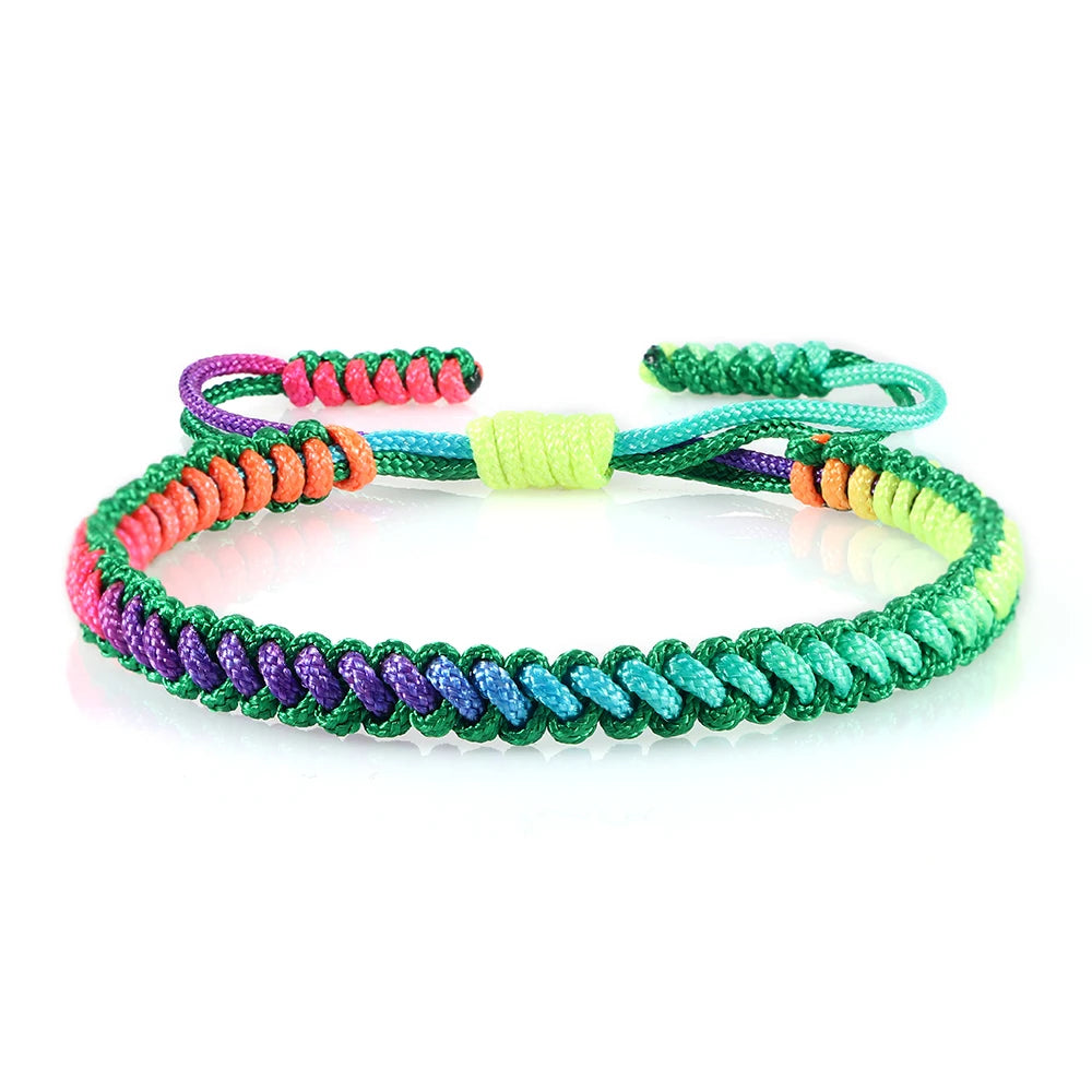 Lucky Colorful Rainbow Knots Braided Bracelet For Women Men Couple Handmade Adjustable Prayer Nylon Rope Bangles Travel Gift