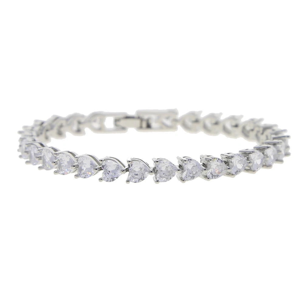 Iced Out Bling White Pink Heart Cubic Zirconia CZ Tennis Chain Bracelet 17cm 19cm 21cm Iced Out Bling Girlfriend Gift Jewelry