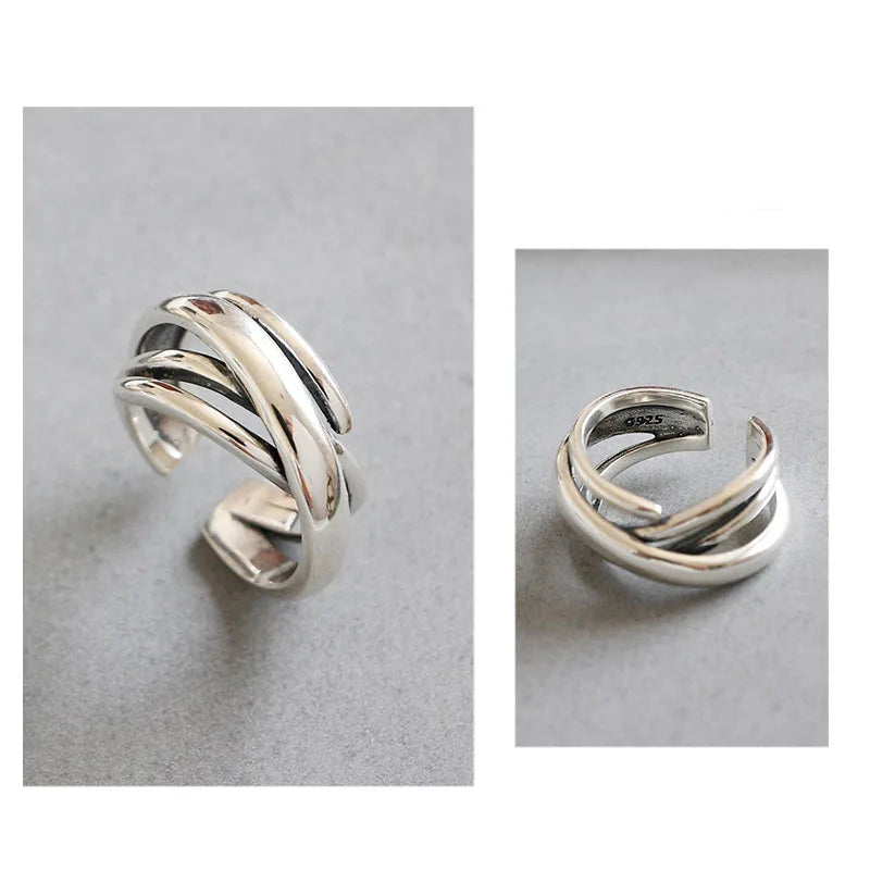 925 Sterling Silver Rings For Women Bohemian Adjustable Geometric Irregular Rings Exaggerated Novelty Jewelry S-R406