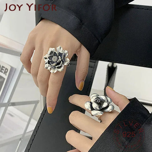BF CLUB Silver Color Engagement Rings New Fashion Creative Exaggeration Flower Vintage Punk Party Jewelry Gifts for Women