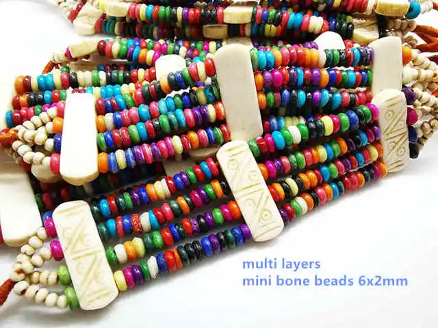 Tibetan Ethnic Bracelets Colorful Rainbow Bone Beaded Bracelet Multi Chains for Girls BB-131