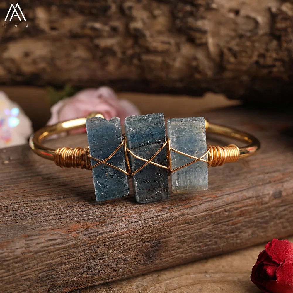 Natural Blue Kyanite Stone Open Bangle For Women High Quality Handmade Birthday Wedding Jewelry Gifts