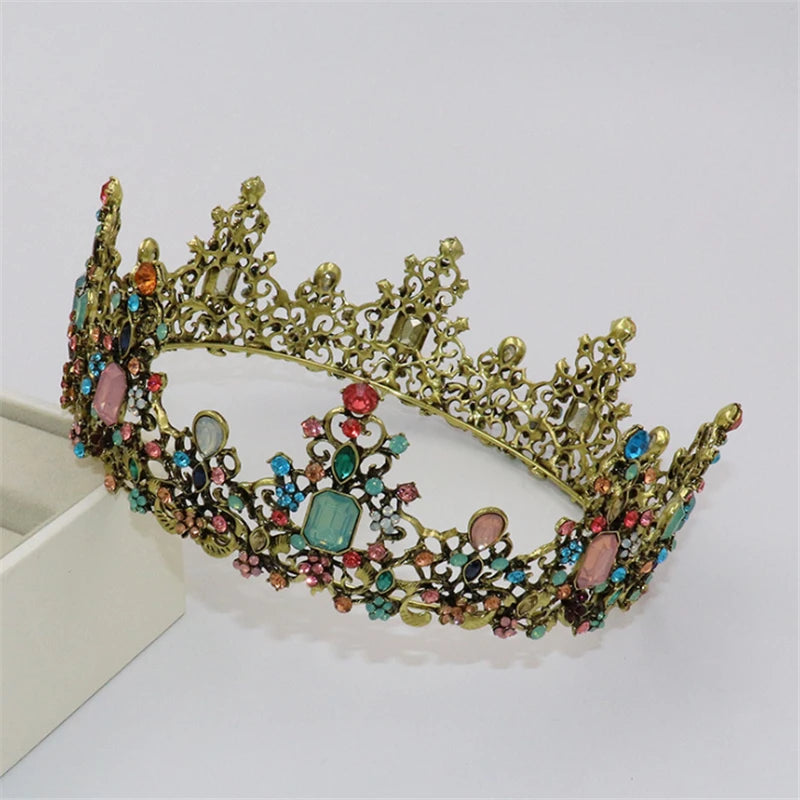 Vintage Baroque Tiara Crown Bride Crystal Queen King Crown Wedding Hair Jewelry Accessories Women Men Pageant Prom Headpiece