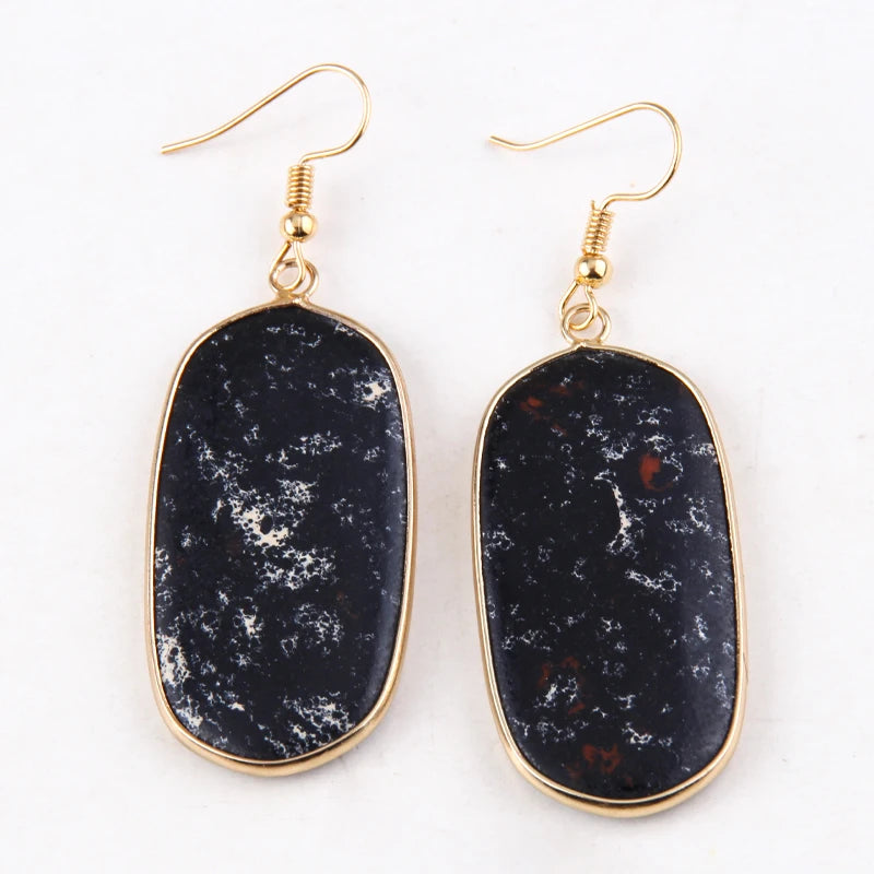 Hot Fashion Rectangle Natural Stone Earring Gary and Pink Women Drop Earrings