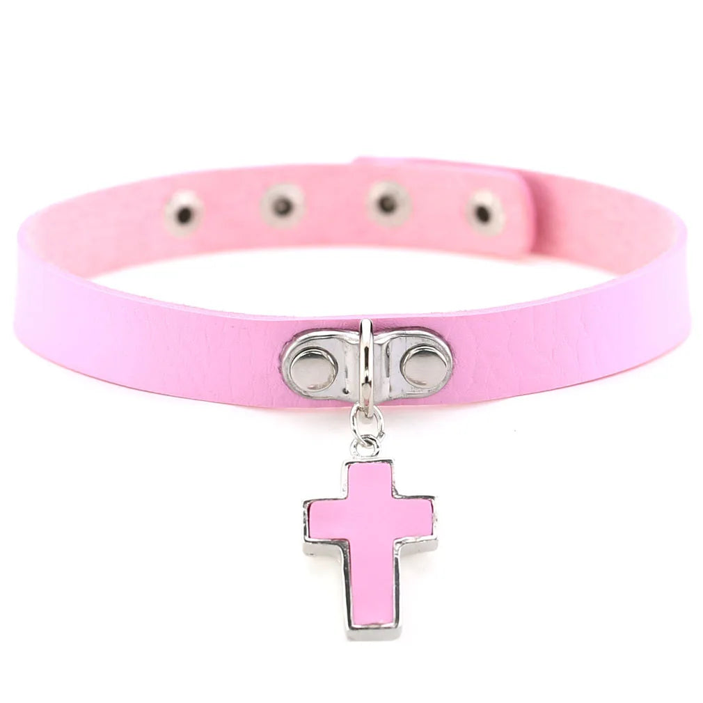 Goth Pink Leather Necklaces Women Punk Black Rivet Spike Collar Chain Neck Strap Gothic Holloween Girls Choker Y2K Body Jewelry