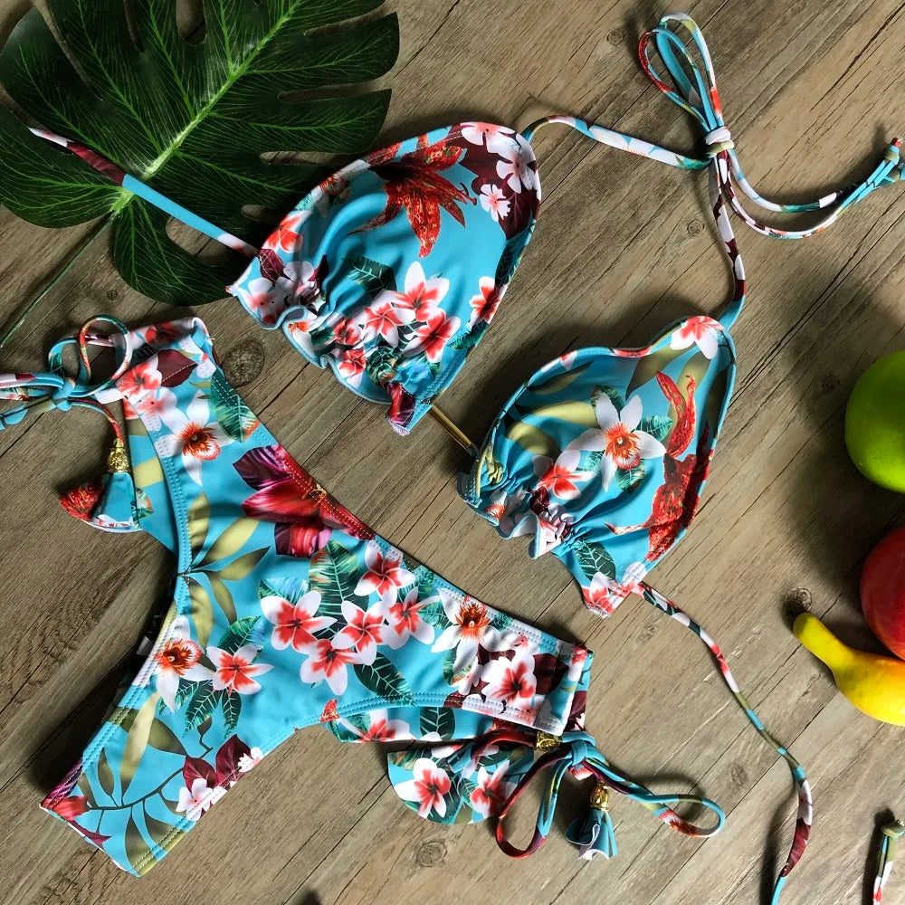 Sexy Bikinis 2019 Swimwear Women Swimsuit Bandage Halter Beach Wear Push Up Bathing suits Female Brazilian Bikini Set