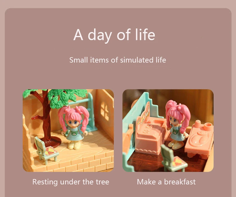 DollHouse Miniature Furniture DIY Doll House With Mini Doll Green Tree Forest Villa Home For Girl Christmas Gift ChildernToys
