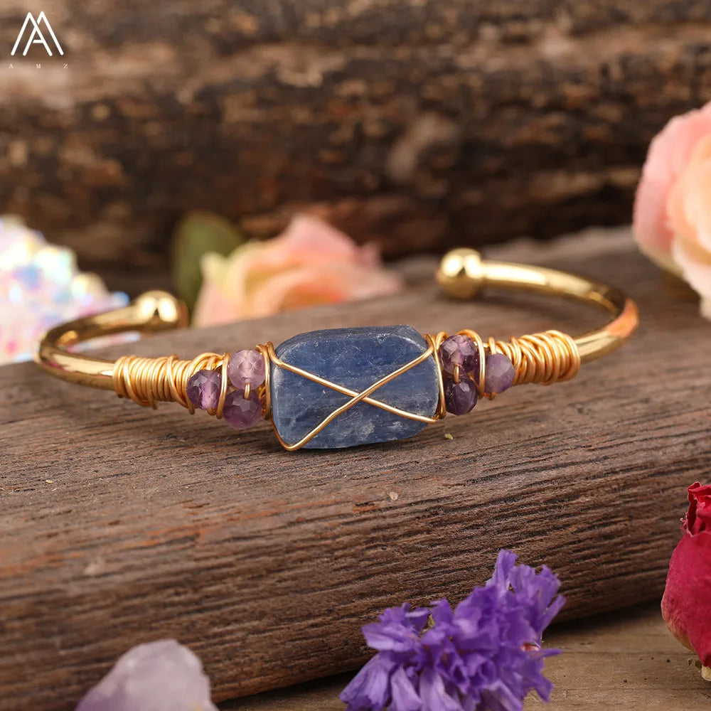 Natural Blue Kyanite Stone Open Bangle For Women High Quality Handmade Birthday Wedding Jewelry Gifts