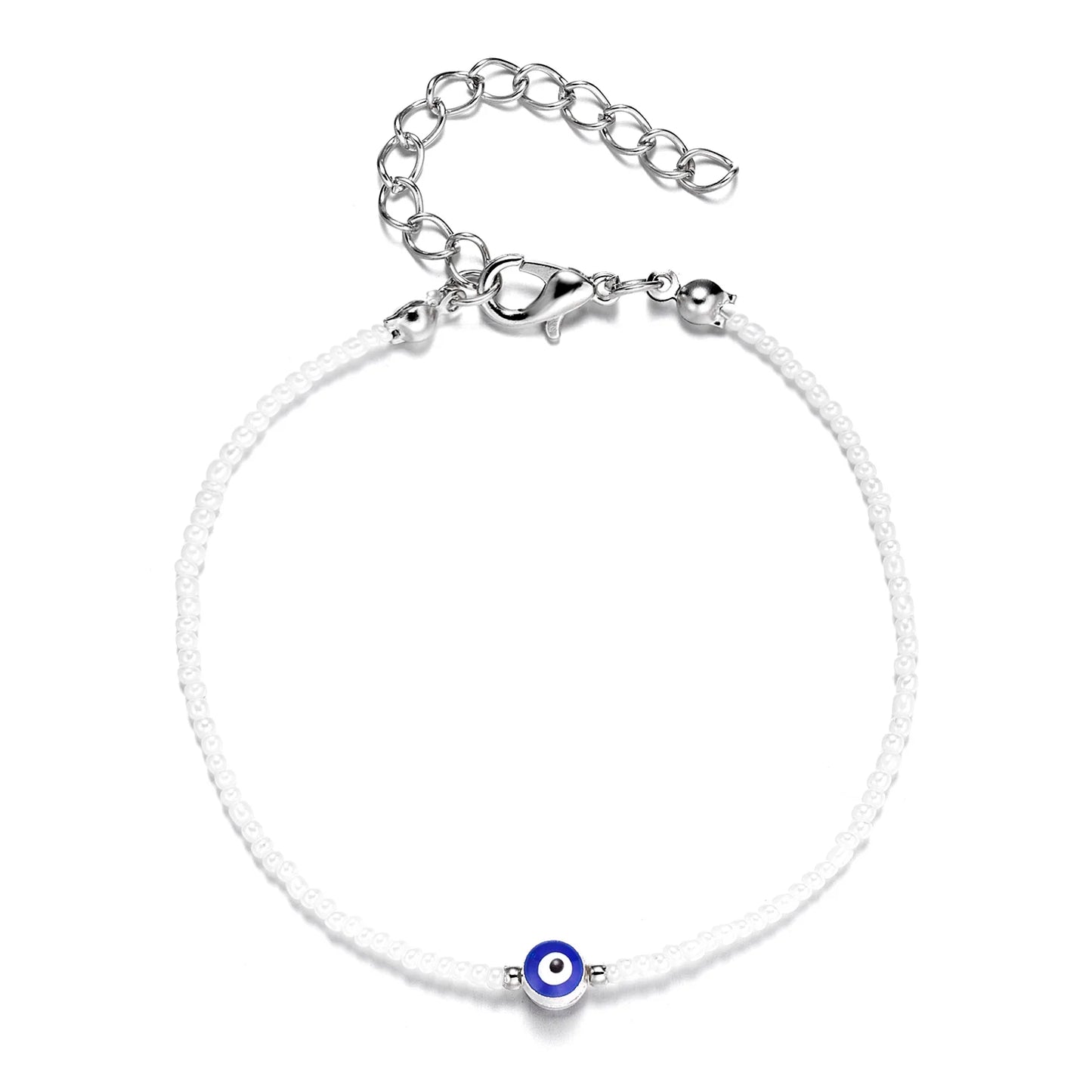 Lucky Handmade Vintage Rhinestone Palm Blue Evil Eye Pendant Link Chain Bracelet For Women Men Good Luck Bracelet Jewelry Gift