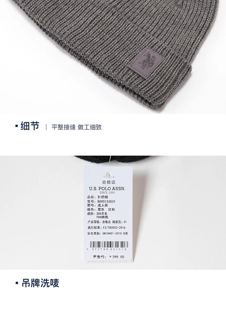 U.S.Polo Assn Autumn And Winter Men's And Women's  Knitted Hats Warm And Casual All-match Trendy Hip-hop Hats Sports Caps