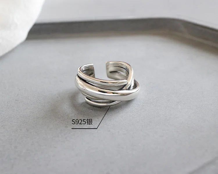 925 Sterling Silver Rings For Women Bohemian Adjustable Geometric Irregular Rings Exaggerated Novelty Jewelry S-R406