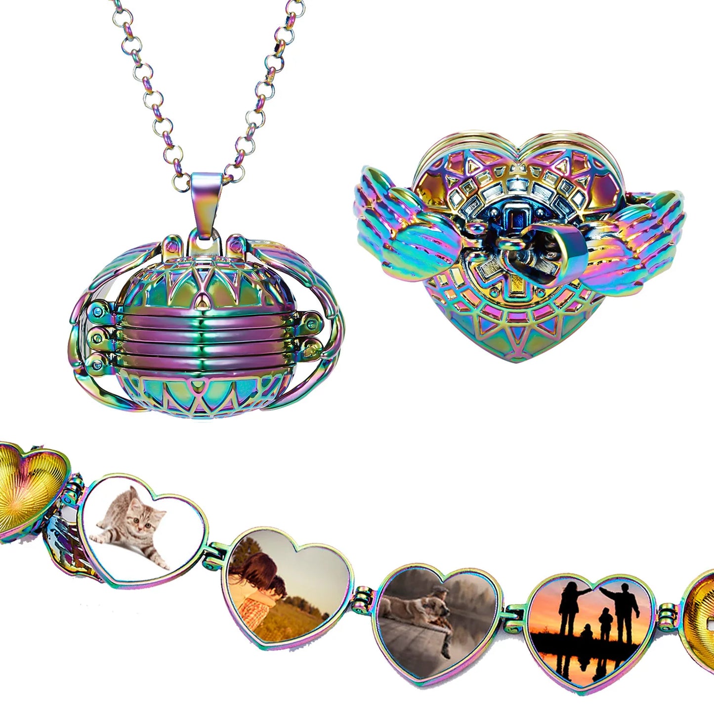 Unique Carved Design Heart-shaped Photo Frame Pendant Necklace Charm Openable Locket Necklaces Women Men Memorial Jewelry