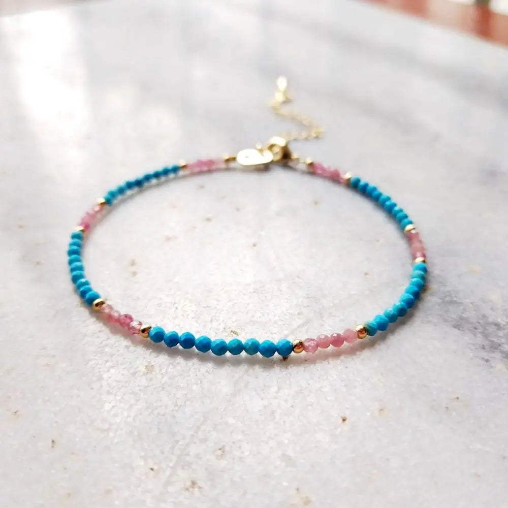 Lii Ji Multi Color Bracelet Natural Stone Lapis lazuli Peridot Labradorite Pink Tourmaline Dyed Turquoise Bracelet 1pcs