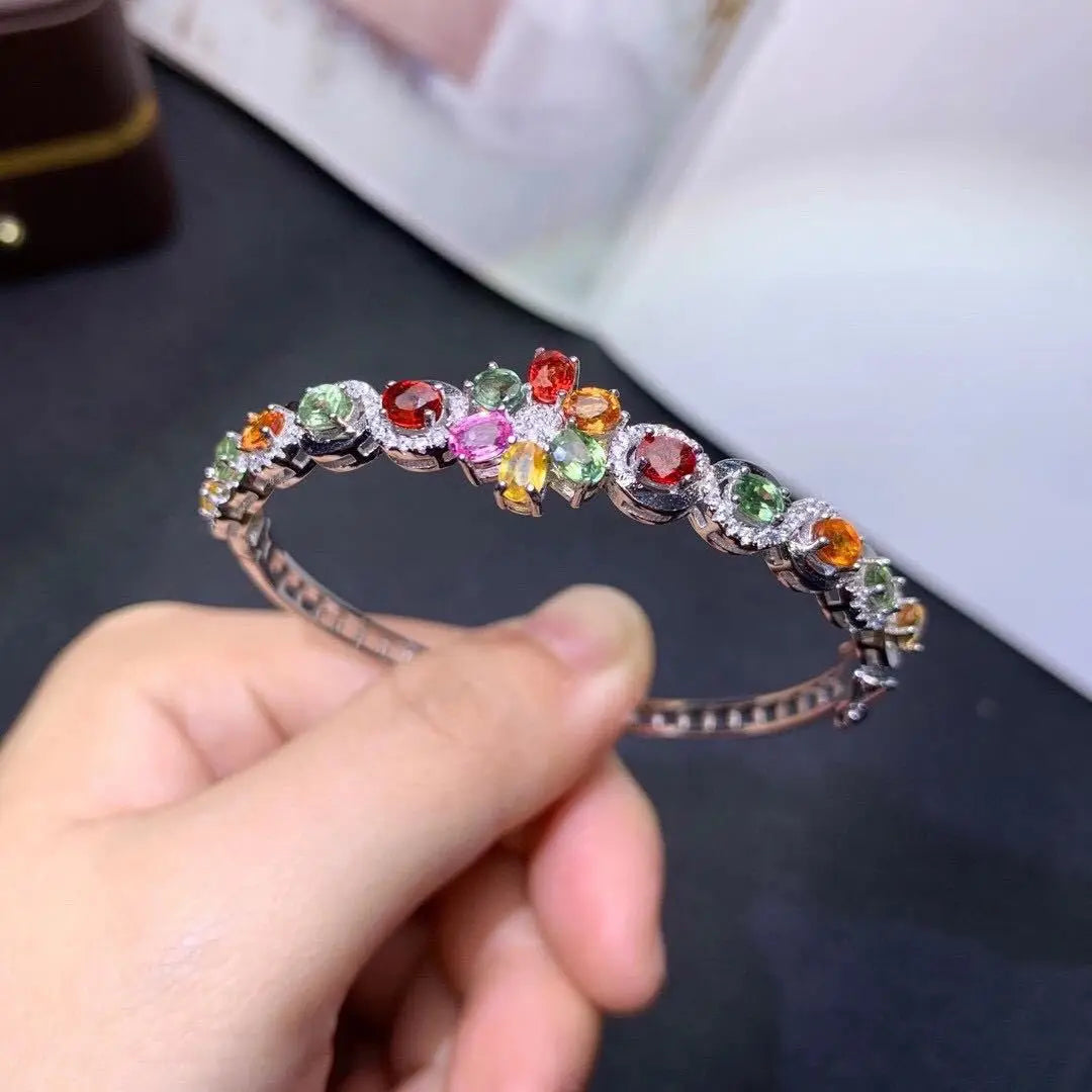 Foydjew New Luxury Rainbow Candy Color Artificial Tourmaline Bracelets Women's Fashion Silver Color Bracelet Bangles For Women