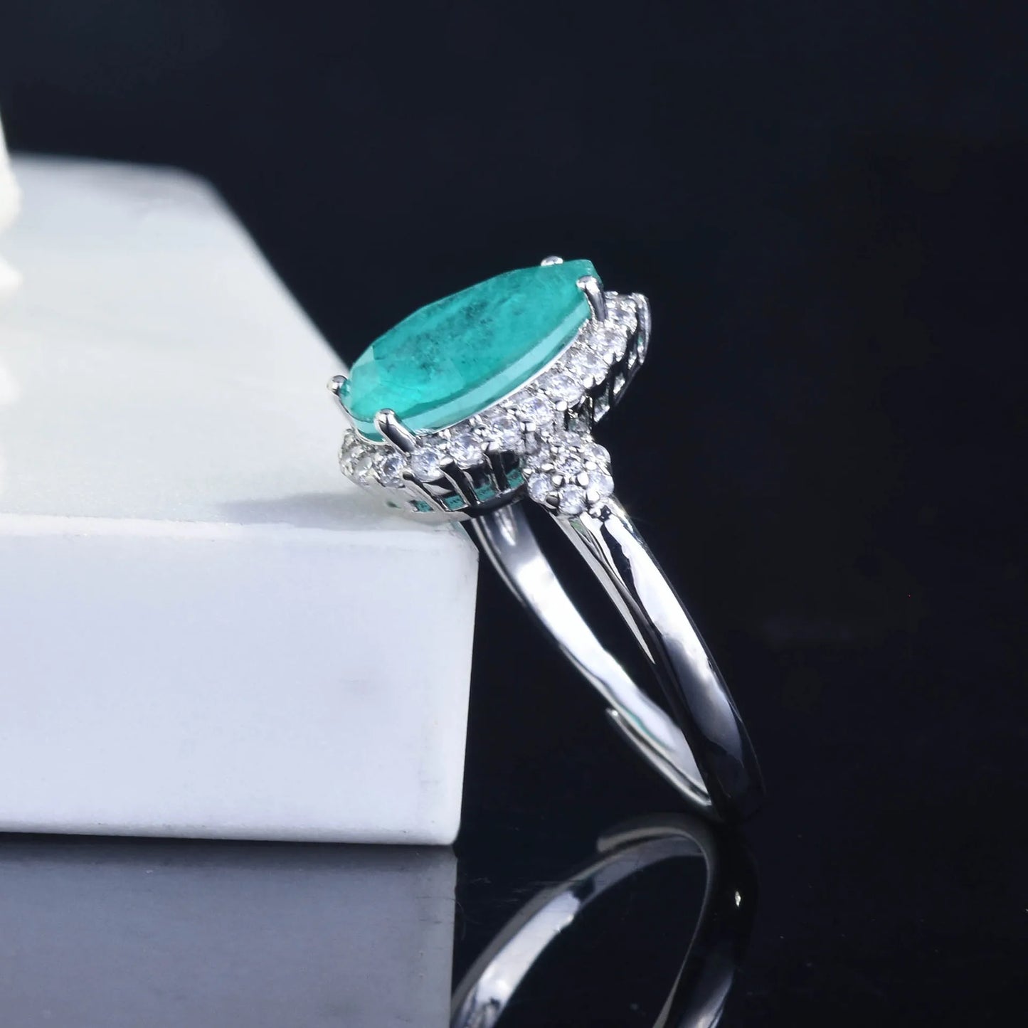 Silver Color Blue Tourmaline Necklace+Earrings+Ring Sets For Women White Gold Plated Water Drop Wedding Party Jewelry Set
