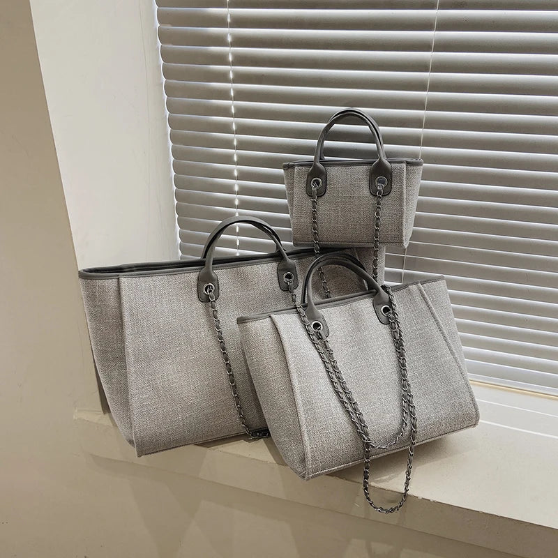 Women Tote Bag Fashion Canvas Large Capacity Handbag Casual Chains Shoulder Bags Ladies Big Messenger Bag Shopping Bag