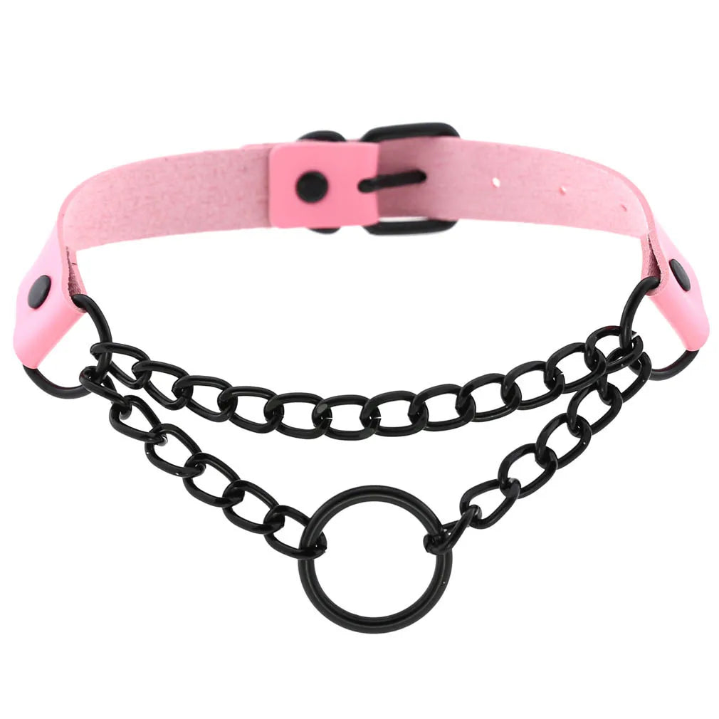 Goth Pink Leather Necklaces Women Punk Black Rivet Spike Collar Chain Neck Strap Gothic Holloween Girls Choker Y2K Body Jewelry