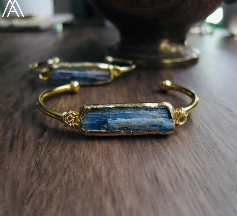 Natural Blue Kyanite Stone Open Bangle For Women High Quality Handmade Birthday Wedding Jewelry Gifts