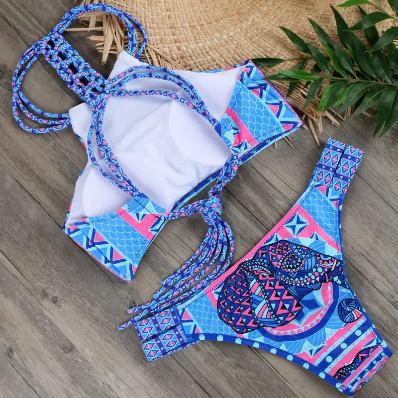 2025 New Bikinis Set Bikini Swimwear Woman Swimsuit Elephant Print Multicolor Low waist Wholesale Pads Push Up Beach Outfit